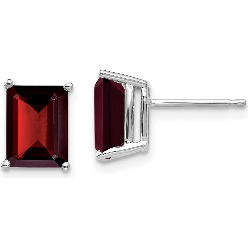 14K White Gold Emerald Cut Garnet Stud Earrings - 1.95 Carat Total Garnet Weight by Monteluci Fine Jewelry
