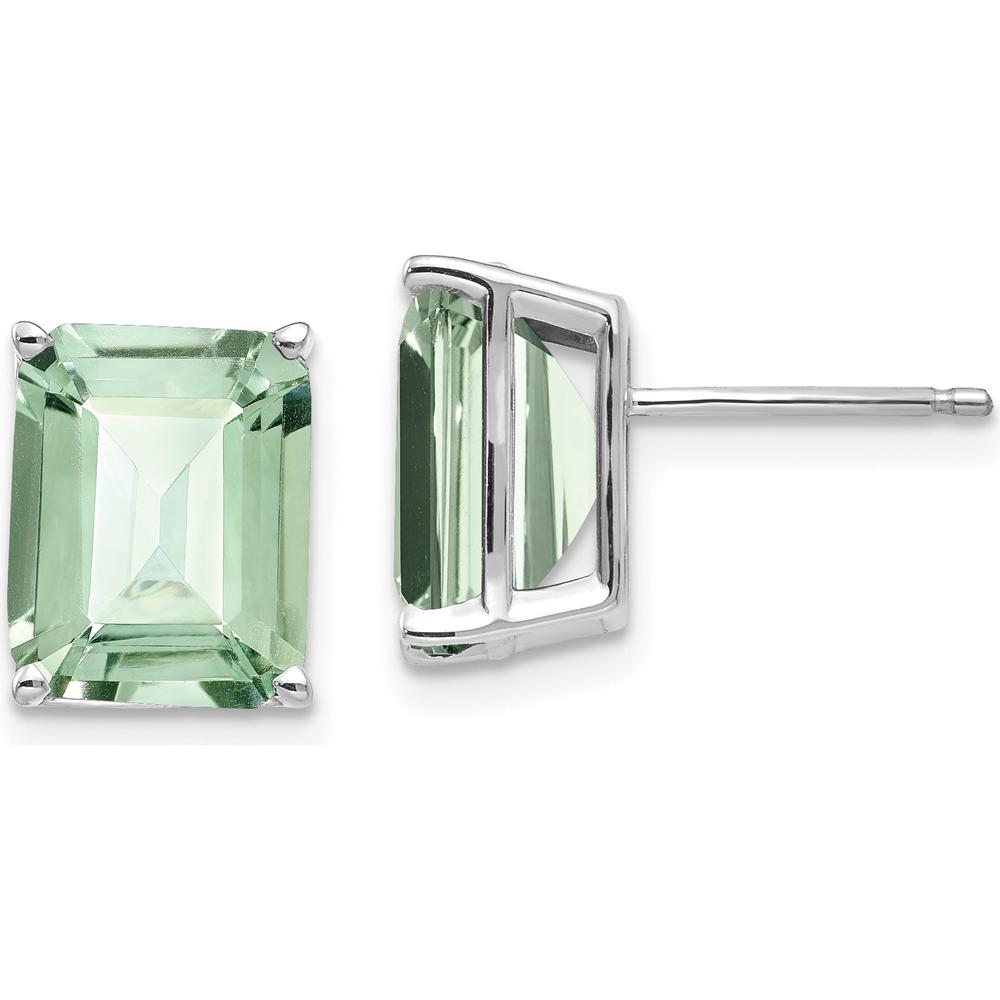 14K White Gold Emerald-Cut Green Quartz Stud Earrings - 1.45 Carat Total Gem Weight by Monteluci Fine Jewelry