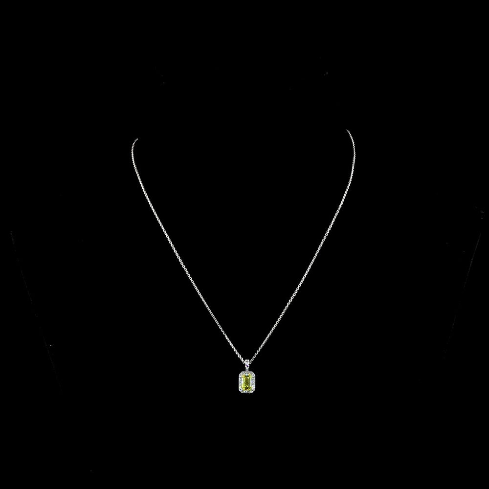 14K White Gold Emerald Cut Halo Pendant with Fancy Vivid Yellow Lab Diamond and Round Diamond Accents - 1.21 Carat Total Diamond Weight - Covaloro Fine Jewelry