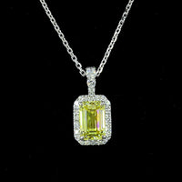 14K White Gold Emerald Cut Halo Pendant with Fancy Vivid Yellow Lab Diamond and Round Diamond Accents - 1.21 Carat Total Diamond Weight - Covaloro Fine Jewelry
