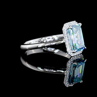14K White Gold Emerald Cut Halo Ring with Fancy Vivid Blue Lab Diamond - 1.94 Carats Total Diamond Weight - Covaloro Fine Jewelry
