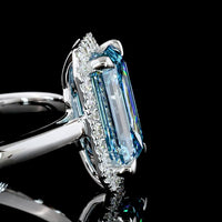 14K White Gold Emerald Cut Halo Ring with Fancy Vivid Blue Lab Diamond - 1.94 Carats Total Diamond Weight - Covaloro Fine Jewelry
