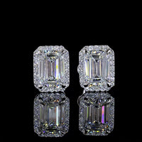 14K White Gold Emerald Cut Halo Stud Earrings with Lab Diamonds - 2.75 Carat Total Diamond Weight - Covaloro Fine Jewelry