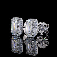 14K White Gold Emerald Cut Halo Stud Earrings with Lab Diamonds - 2.75 Carat Total Diamond Weight - Covaloro Fine Jewelry