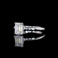 14K White Gold Emerald Cut Hidden Halo Ring with 1.01 Carat Lab Grown D VVS2 Center Diamond and 0.04 Carat Brilliant Cut Accent Diamonds - 1.05 Carat Total Diamond Weight - Covaloro Fine Jewelry