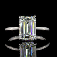 14K White Gold Emerald Cut Hidden Halo Ring with 3.00 Carat Lab Diamond Center and 22 Brilliant Cut Accent Stones - 3.09 Total Carat Weight, IGI Certified - Covaloro Fine Jewelry