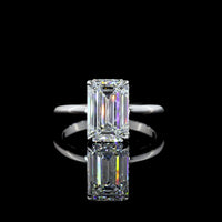 14K White Gold Emerald Cut Hidden Halo Ring with 3.08 Carat Lab Grown Diamond and 0.11 Carat Brilliant Cut Accents - IGI Certified E VVS2 - Covaloro Fine Jewelry