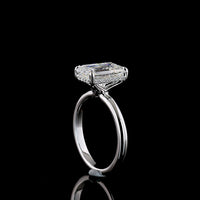 14K White Gold Emerald Cut Hidden Halo Ring with 3.08 Carat Lab Grown Diamond and 0.11 Carat Brilliant Cut Accents - IGI Certified E VVS2 - Covaloro Fine Jewelry