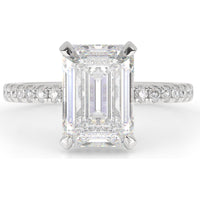 14K White Gold Emerald Cut Hidden Halo Ring with 8.30 Carat Lab Grown Diamond Center and Pavé Diamond Band - 9.01 Total Carat Weight - Covaloro Fine Jewelry