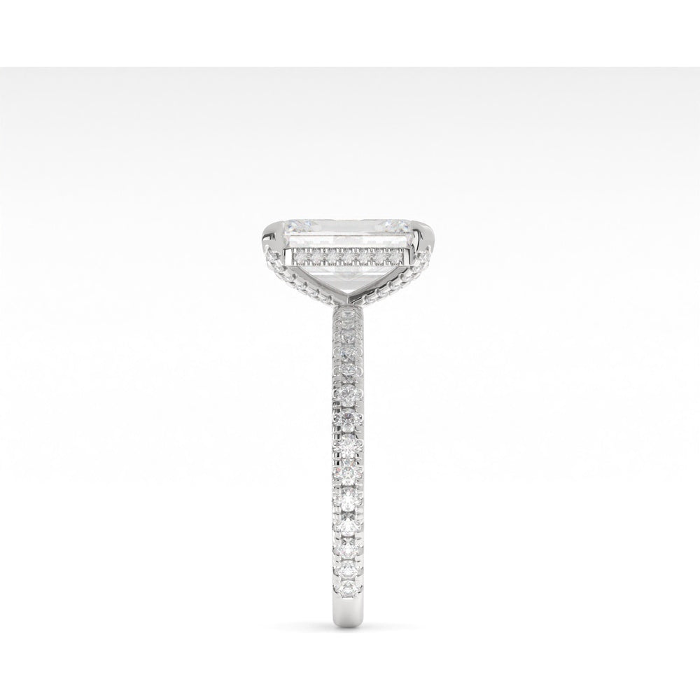 14K White Gold Emerald Cut Hidden Halo Ring with 8.30 Carat Lab Grown Diamond Center and Pavé Diamond Band - 9.01 Total Carat Weight - Covaloro Fine Jewelry