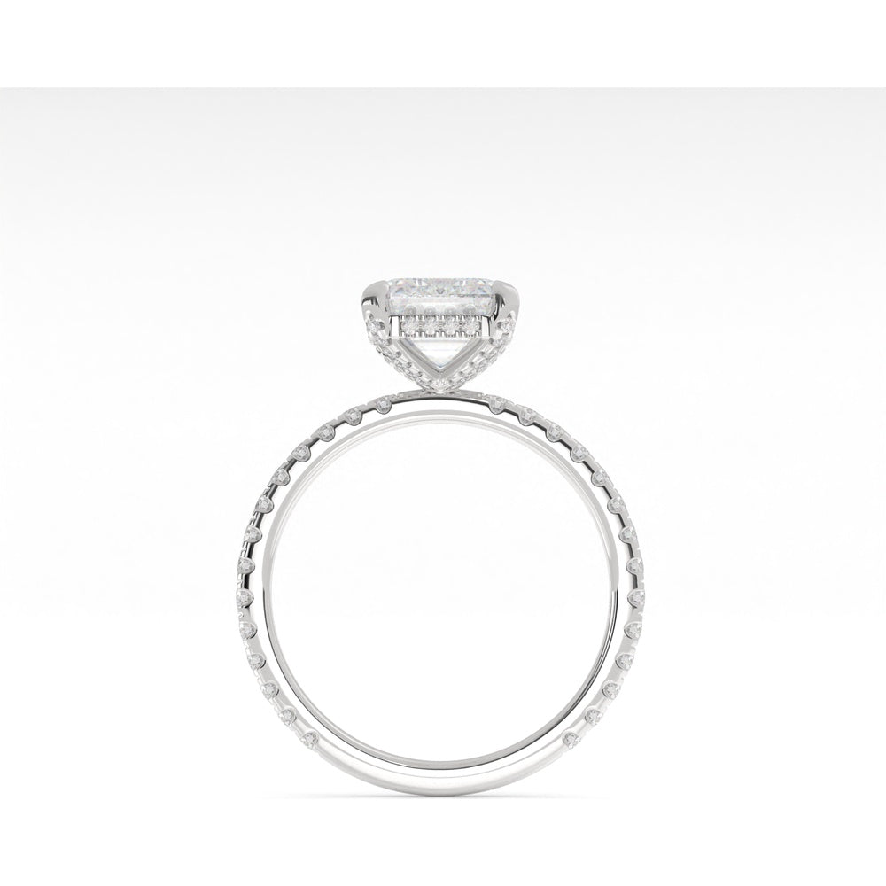 14K White Gold Emerald Cut Hidden Halo Ring with 8.30 Carat Lab Grown Diamond Center and Pavé Diamond Band - 9.01 Total Carat Weight - Covaloro Fine Jewelry
