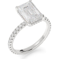 14K White Gold Emerald Cut Hidden Halo Ring with 8.30 Carat Lab Grown Diamond Center and Pavé Diamond Band - 9.01 Total Carat Weight - Covaloro Fine Jewelry