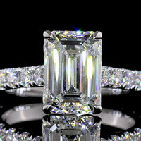 14K White Gold Emerald Cut Hidden Halo Ring with Lab Diamonds - 3.05 Carat Center and 0.87 Carat Hidden Halo - 3.92 Carat Total Diamond Weight - Covaloro Fine Jewelry
