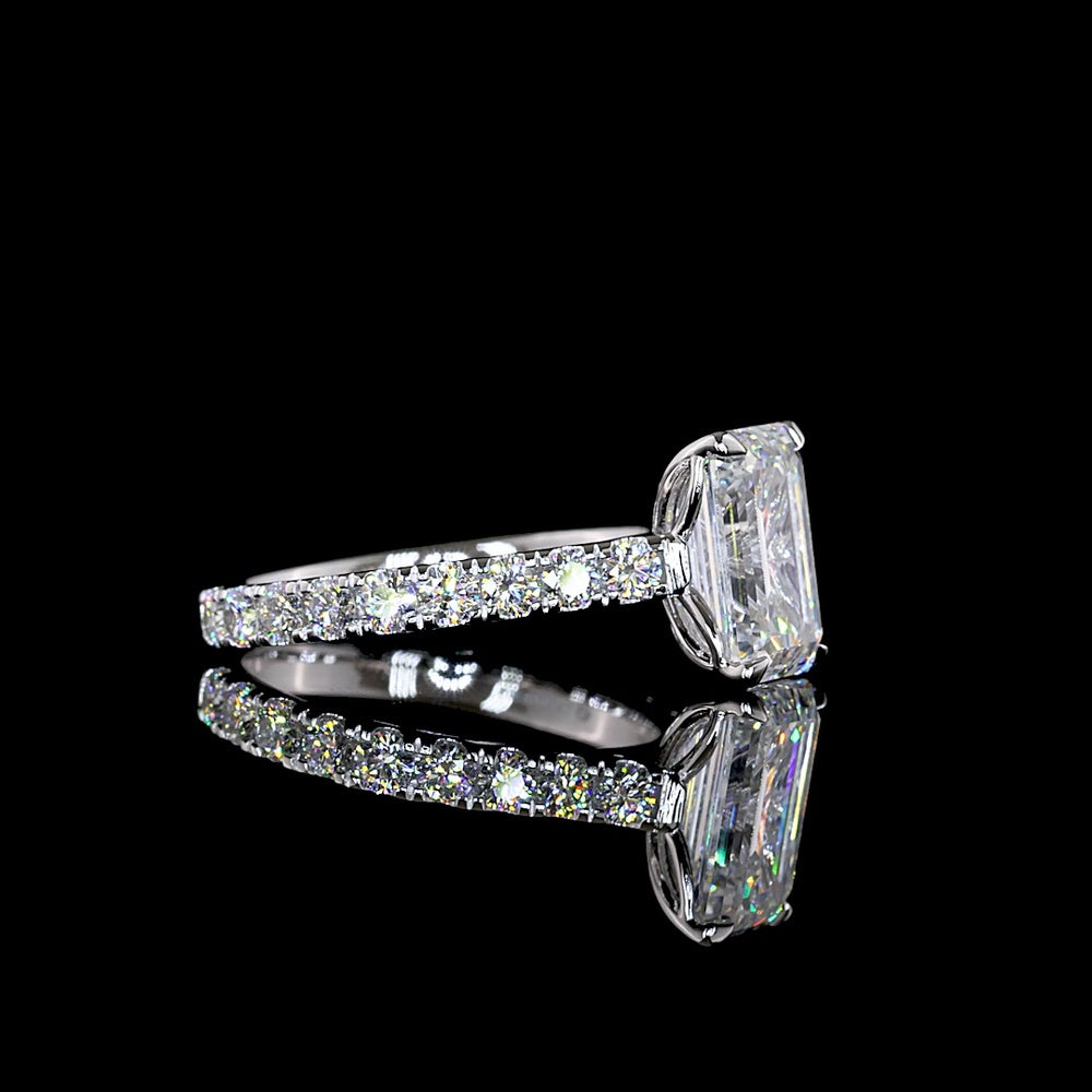 14K White Gold Emerald Cut Hidden Halo Ring with Lab Diamonds - 3.05 Carat Center and 0.87 Carat Hidden Halo - 3.92 Carat Total Diamond Weight - Covaloro Fine Jewelry