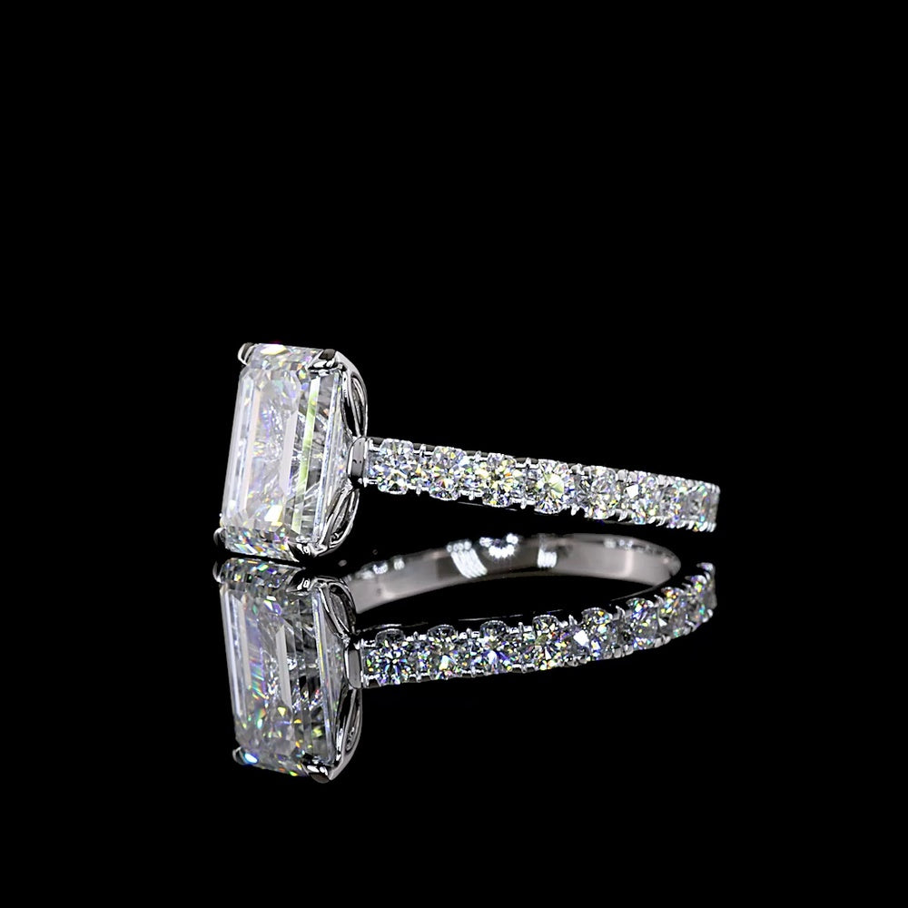 14K White Gold Emerald Cut Hidden Halo Ring with Lab Diamonds - 3.05 Carat Center and 0.87 Carat Hidden Halo - 3.92 Carat Total Diamond Weight - Covaloro Fine Jewelry