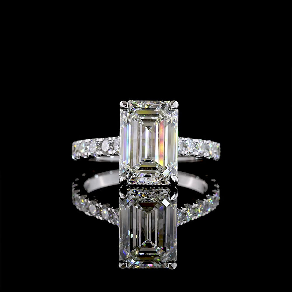 14K White Gold Emerald Cut Hidden Halo Ring with Lab Diamonds - 5.07 Carats Total Diamond Weight - Covaloro Fine Jewelry