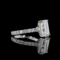 14K White Gold Emerald Cut Hidden Halo Ring with Lab Diamonds - 5.07 Carats Total Diamond Weight - Covaloro Fine Jewelry