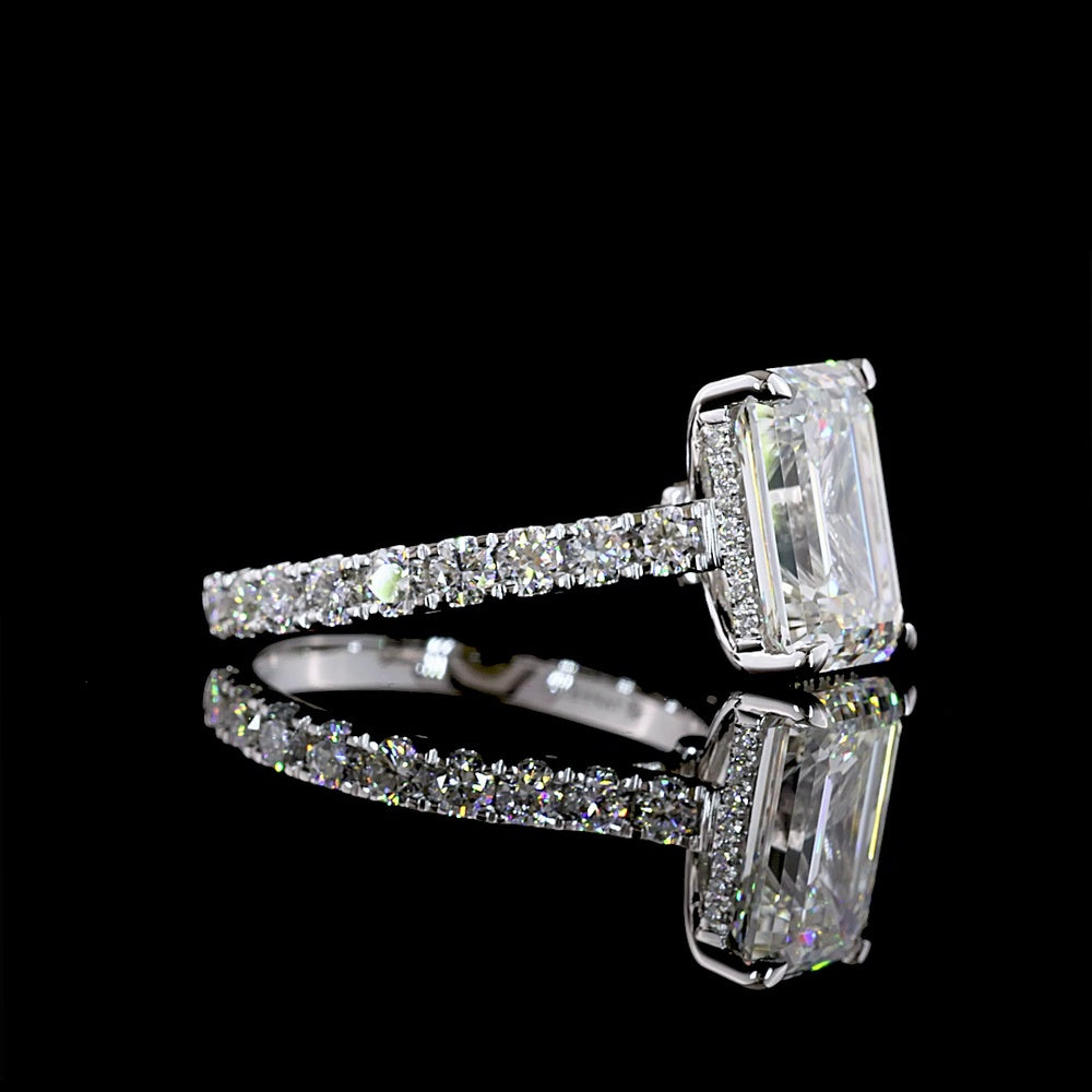 14K White Gold Emerald Cut Hidden Halo Ring with Lab Diamonds - 5.07 Carats Total Diamond Weight - Covaloro Fine Jewelry