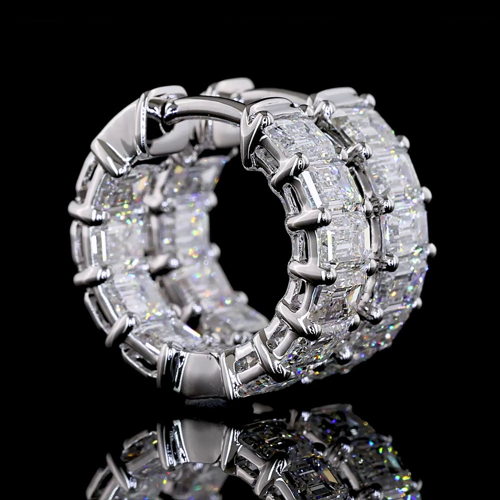 14K White Gold Emerald Cut Huggie Earrings with 20 Lab Diamonds - 3.07 Carats Total Diamond Weight - Covaloro Fine Jewelry
