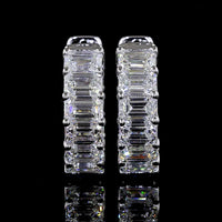 14K White Gold Emerald Cut Huggie Earrings with 20 Lab Diamonds - 3.07 Carats Total Diamond Weight - Covaloro Fine Jewelry