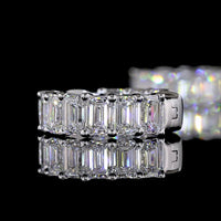 14K White Gold Emerald Cut Huggie Earrings with 20 Lab Diamonds - 3.07 Carats Total Diamond Weight - Covaloro Fine Jewelry