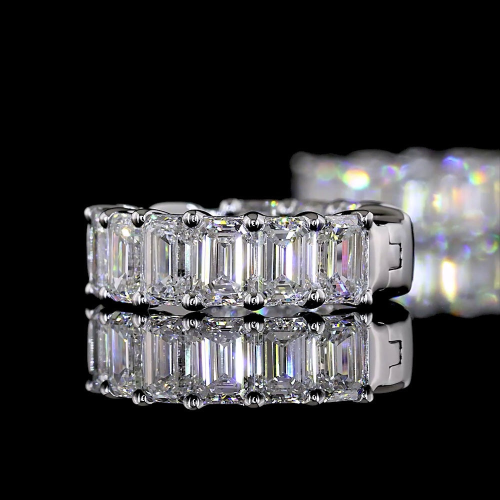 14K White Gold Emerald Cut Huggie Earrings with 20 Lab Diamonds - 3.07 Carats Total Diamond Weight - Covaloro Fine Jewelry