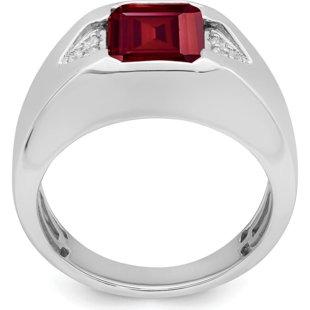 14K White Gold Emerald-Cut Lab-Created Ruby and Diamond Men's Ring - 3.76 Carat Ruby, 0.015 Carat Diamond by 0