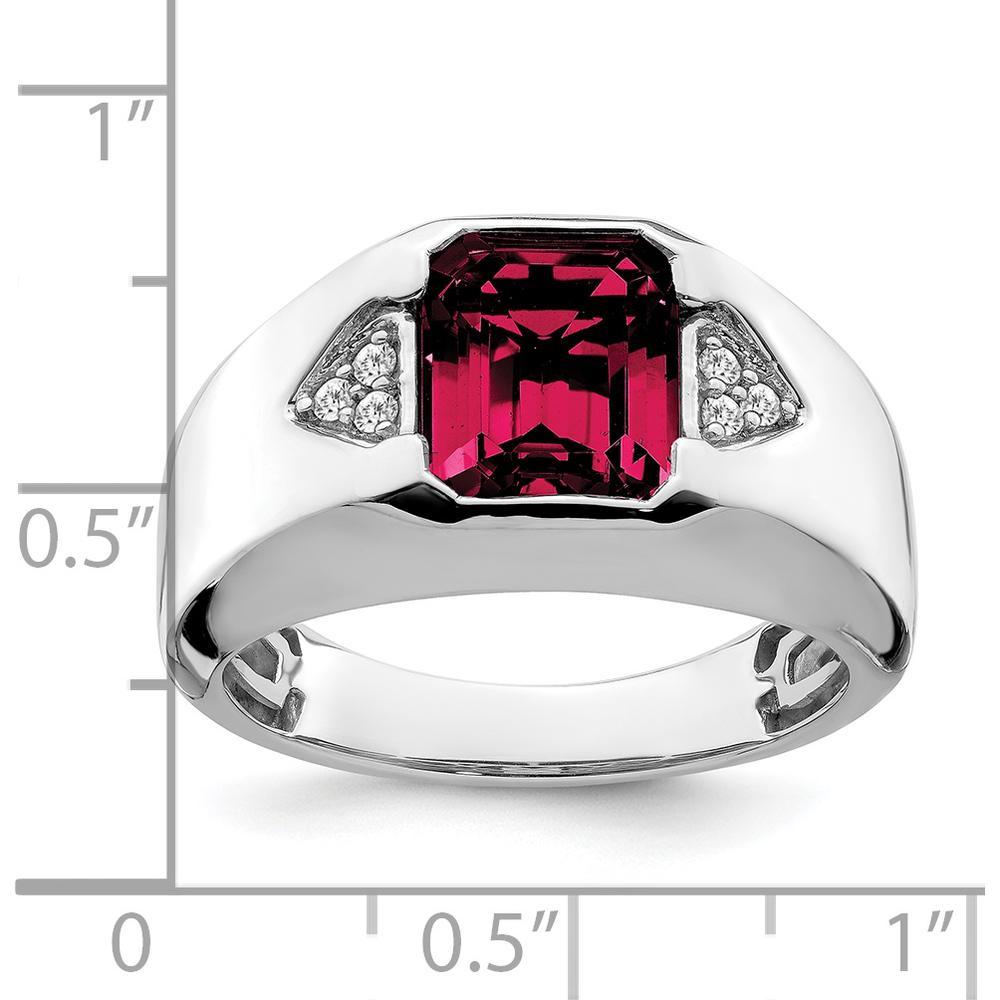 14K White Gold Emerald-Cut Lab-Created Ruby and Diamond Men's Ring - 3.76 Carat Ruby, 0.015 Carat Diamond by 0