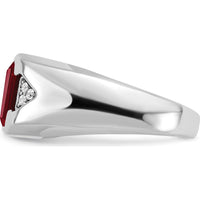 14K White Gold Emerald-Cut Lab-Created Ruby and Diamond Men's Ring - 3.76 Carat Ruby, 0.015 Carat Diamond by 0