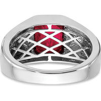 14K White Gold Emerald-Cut Lab-Created Ruby and Diamond Men's Ring - 3.76 Carat Ruby, 0.015 Carat Diamond by 0