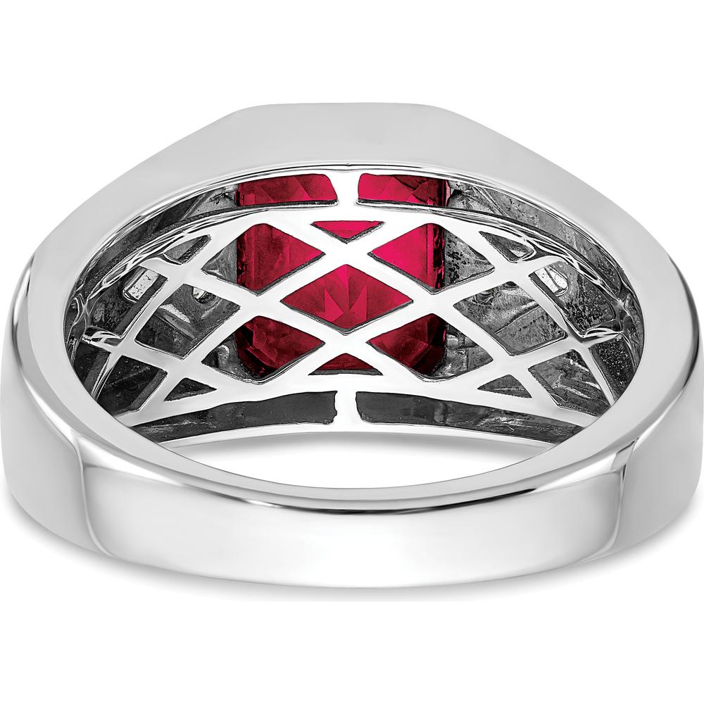14K White Gold Emerald-Cut Lab-Created Ruby and Diamond Men's Ring - 3.76 Carat Ruby, 0.015 Carat Diamond by 0