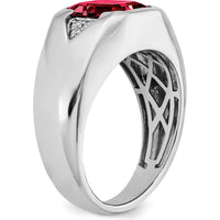 14K White Gold Emerald-Cut Lab-Created Ruby and Diamond Men's Ring - 3.76 Carat Ruby, 0.015 Carat Diamond by 0