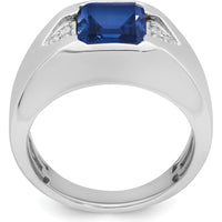 14K White Gold Emerald-Cut Lab-Created Sapphire and Diamond Men's Ring - 3.76 Carat Sapphire, 0.09 Carat Diamond Total Weight by 0