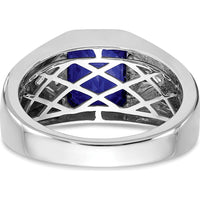 14K White Gold Emerald-Cut Lab-Created Sapphire and Diamond Men's Ring - 3.76 Carat Sapphire, 0.09 Carat Diamond Total Weight by 0