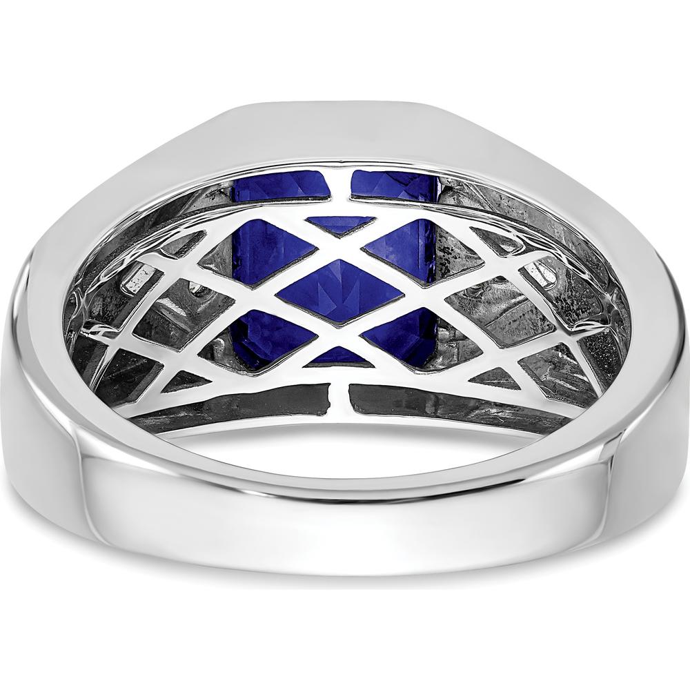 14K White Gold Emerald-Cut Lab-Created Sapphire and Diamond Men's Ring - 3.76 Carat Sapphire, 0.09 Carat Diamond Total Weight by 0