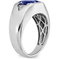 14K White Gold Emerald-Cut Lab-Created Sapphire and Diamond Men's Ring - 3.76 Carat Sapphire, 0.09 Carat Diamond Total Weight by 0