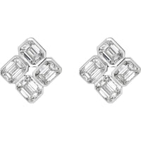 14K White Gold Emerald Cut Lab Diamond Cluster Stud Earrings - 1.56 Carats Total Diamond Weight, Bezel Set, E-F Color VS2 - Covaloro Fine Jewelry