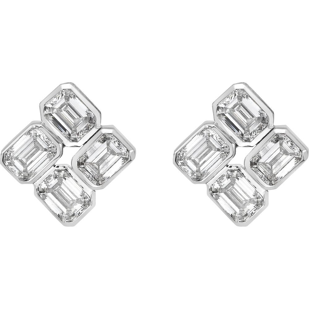 14K White Gold Emerald Cut Lab Diamond Cluster Stud Earrings - 1.56 Carats Total Diamond Weight, Bezel Set, E-F Color VS2 - Covaloro Fine Jewelry