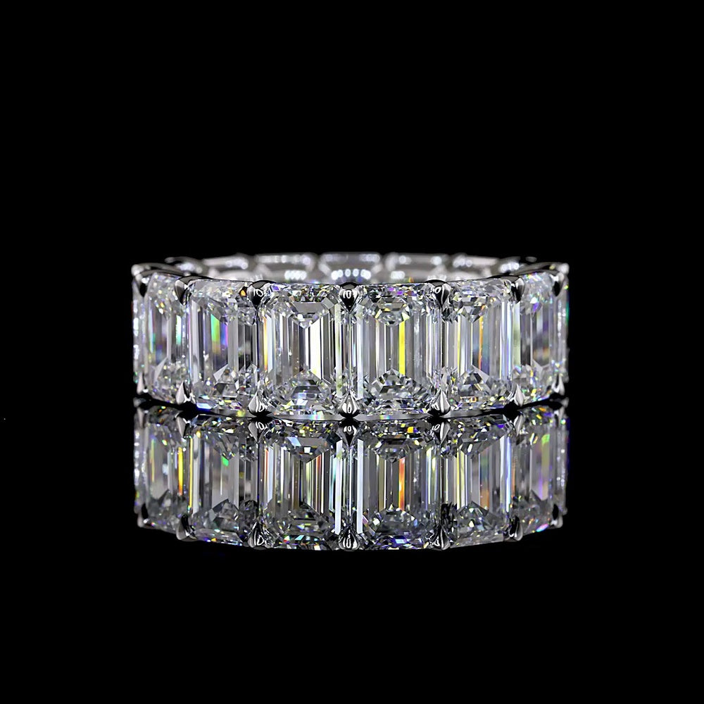 14K White Gold Emerald Cut Lab Diamond Eternity Band - 11.59 Carat Total Weight, 15 Stones, E-F Color VS Clarity - Covaloro Fine Jewelry