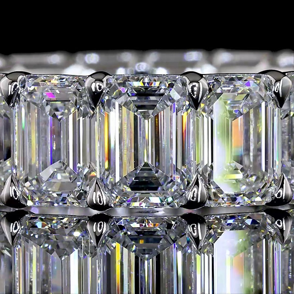 14K White Gold Emerald Cut Lab Diamond Eternity Band - 17 Stones, 8.30 Carat Total Weight, E-F VS Clarity - Covaloro Fine Jewelry