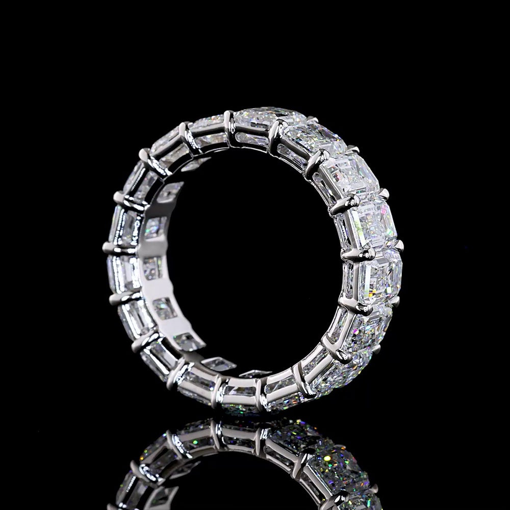14K White Gold Emerald Cut Lab Diamond Eternity Band - 17 Stones, 8.30 Carat Total Weight, E-F VS Clarity - Covaloro Fine Jewelry