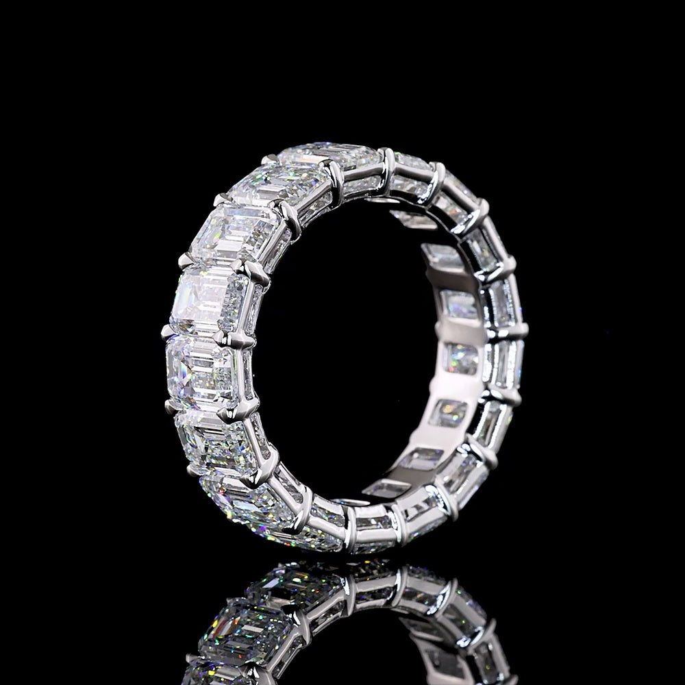 14K White Gold Emerald Cut Lab Diamond Eternity Band - 17 Stones, 8.30 Carat Total Weight, E-F VS Clarity - Covaloro Fine Jewelry