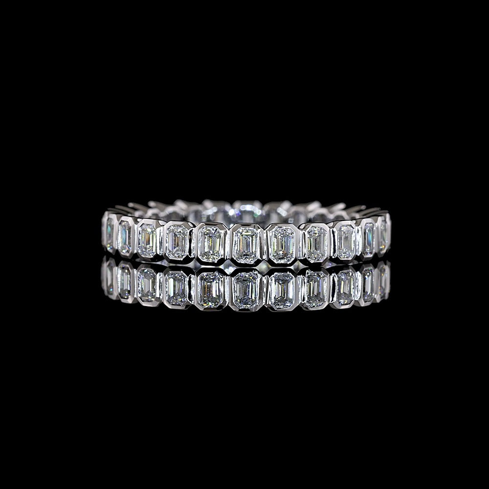 14K White Gold Emerald Cut Lab Diamond Eternity Band with Bezel Setting - 1.01 Carat Total Weight E-F VS1 - Covaloro Fine Jewelry