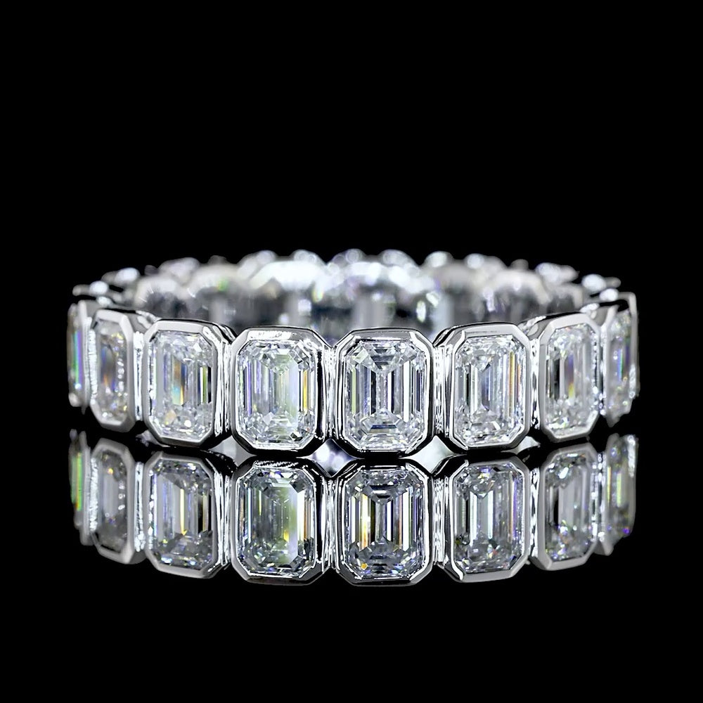 14K White Gold Emerald Cut Lab Diamond Eternity Band with Bezel Setting - 2.83 Carat Total Diamond Weight - Covaloro Fine Jewelry