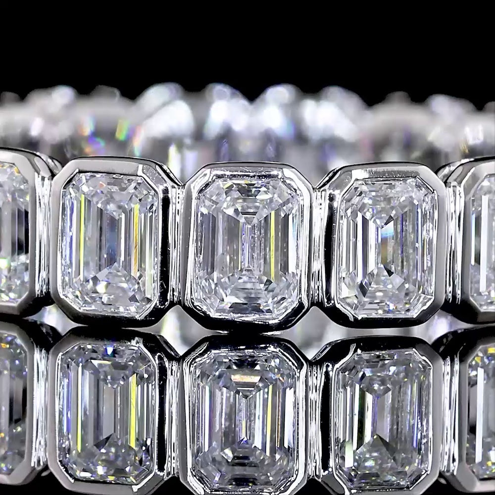 14K White Gold Emerald Cut Lab Diamond Eternity Band with Bezel Setting - 2.83 Carat Total Diamond Weight - Covaloro Fine Jewelry