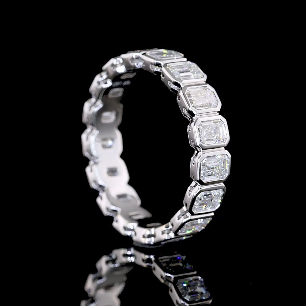 14K White Gold Emerald Cut Lab Diamond Eternity Band with Bezel Setting - 2.83 Carat Total Diamond Weight - Covaloro Fine Jewelry