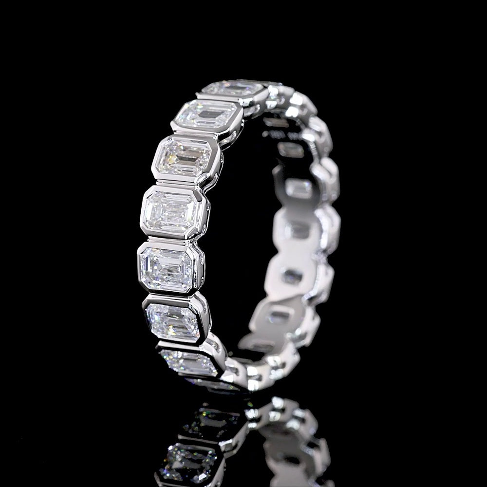 14K White Gold Emerald Cut Lab Diamond Eternity Band with Bezel Setting - 2.83 Carat Total Diamond Weight - Covaloro Fine Jewelry