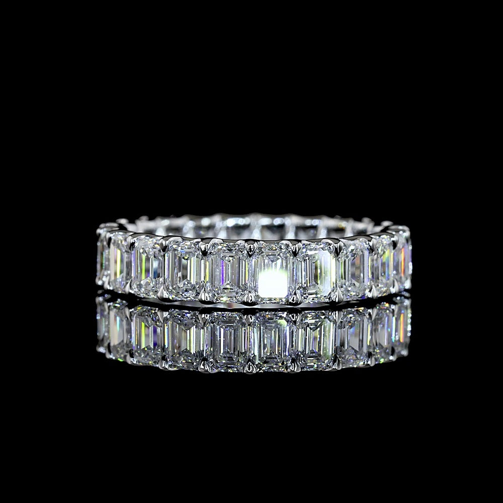 14K White Gold Emerald Cut Lab Diamond Eternity Band with U-Prong Setting - 2.95 Total Carat Weight, 23 Stones, E-F Color VS Clarity - Covaloro Fine Jewelry