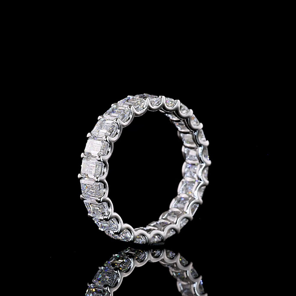14K White Gold Emerald Cut Lab Diamond Eternity Band with U-Prong Setting - 2.95 Total Carat Weight, 23 Stones, E-F Color VS Clarity - Covaloro Fine Jewelry