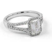 14K White Gold Emerald Cut Lab Diamond Halo Ring with Split Shank Diamond Band - 2.44 Carats Total Diamond Weight, GIA Certified - Covaloro Fine Jewelry